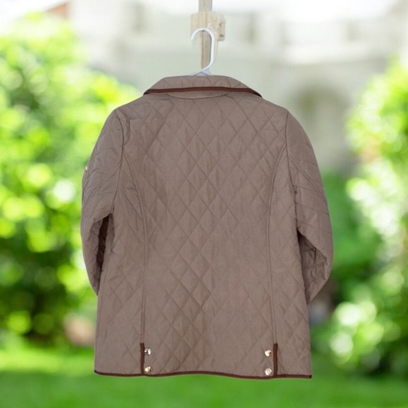 Michael Kors NWT Women’s Diamond  Quilted Taupe Jacket with Brown Trim Medium - Picture 5 of 11